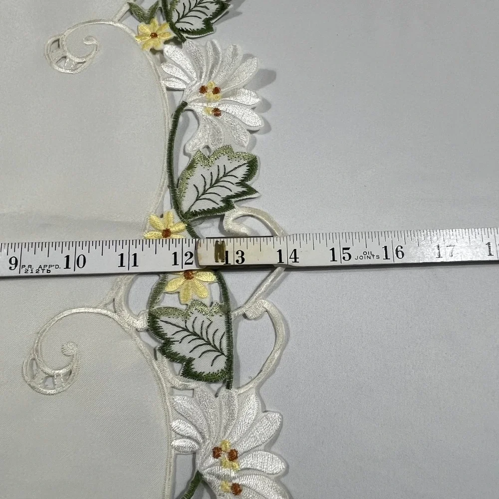 WMG Table Runner Home 57x14 White Yellow Green Embroidered Daisy Floral Lace